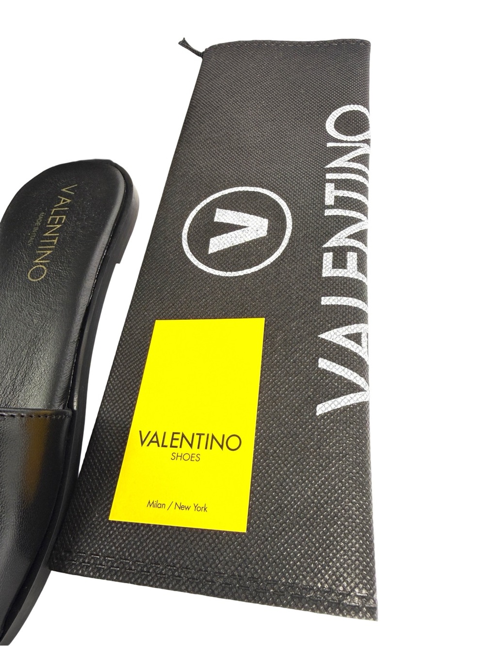 Valentino Black Leather Logo Slide Sandals - Picture 8 of 11